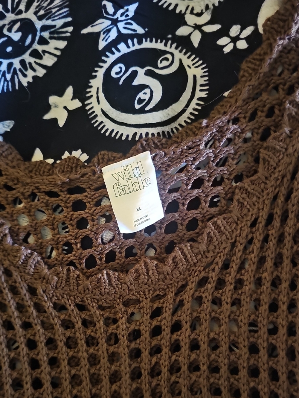 wild fable Brown Crochet Open-Weave Swim Coverup
